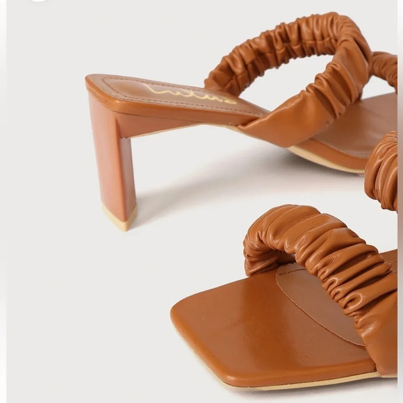 LULUS Twyy Medium Nude High Heel Sandals Square Toe Strappy Scrunchie Sandals - Picture 4 of 10